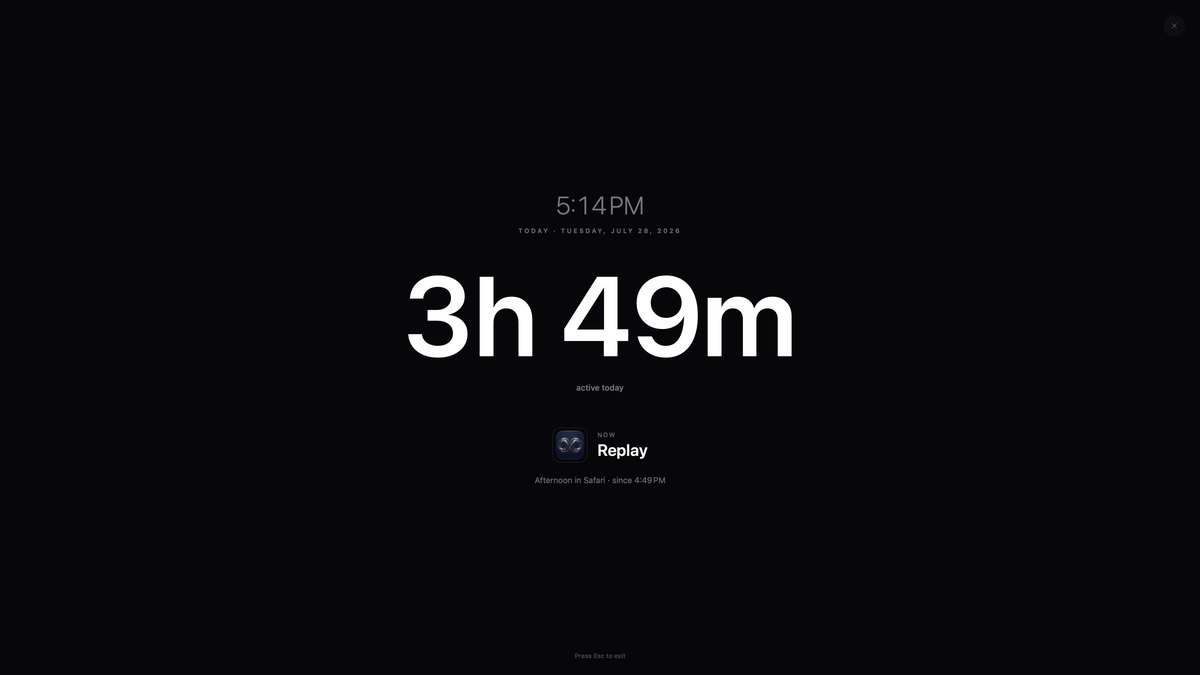Ambient mode: a large clock and today's total on an otherwise black full screen.