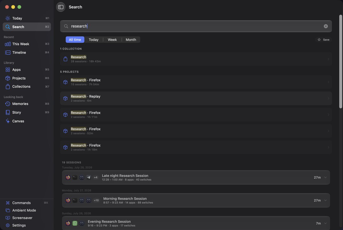 Search results for the word research, matching a collection and five projects.